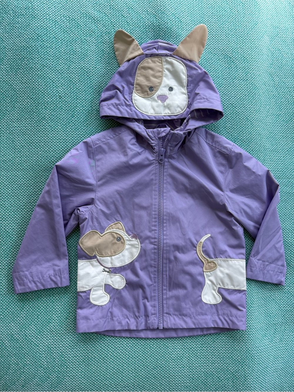 London Fog Purple 2T Hooded Dog Applique Rain Jacket